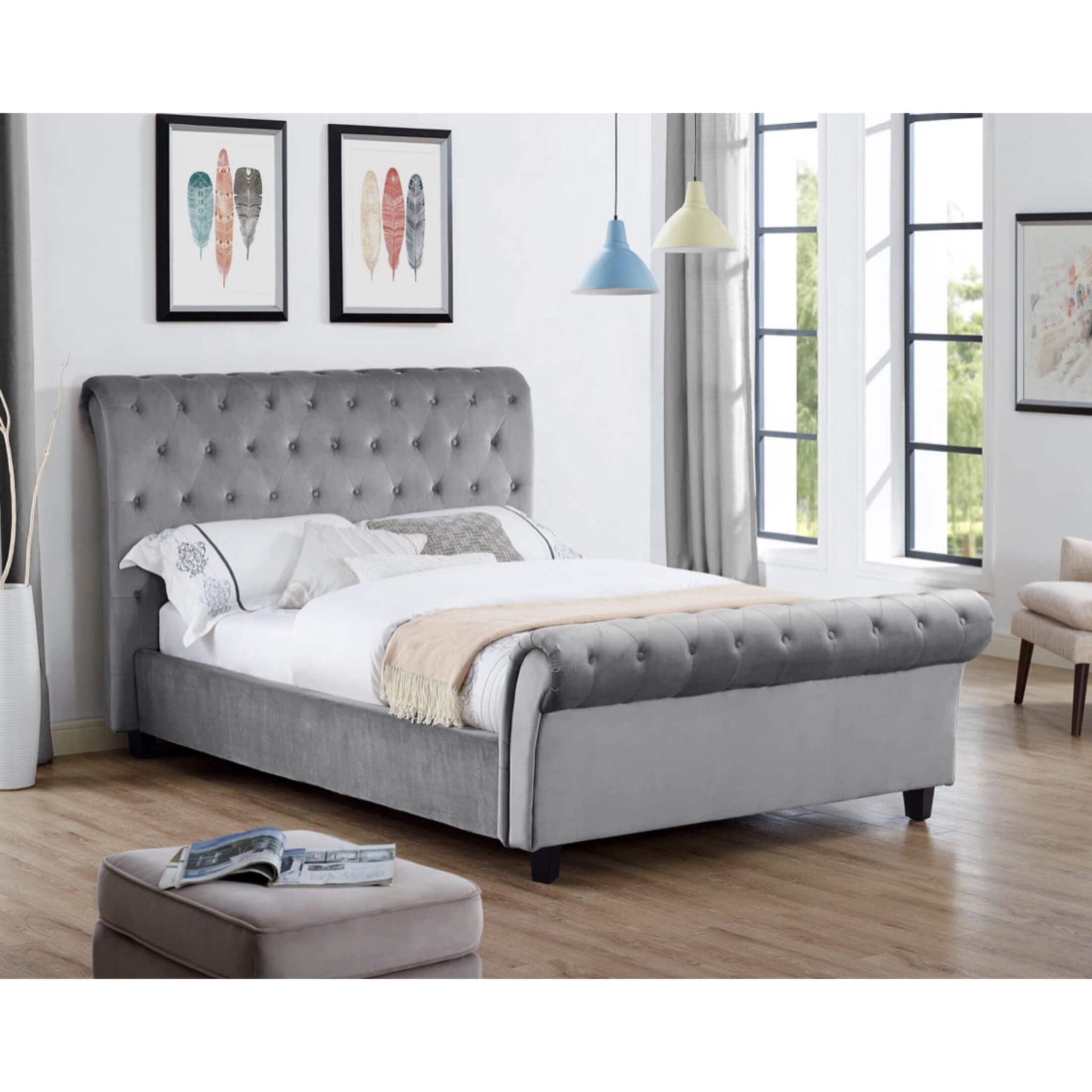 Chester Silver Velvet Double Bed