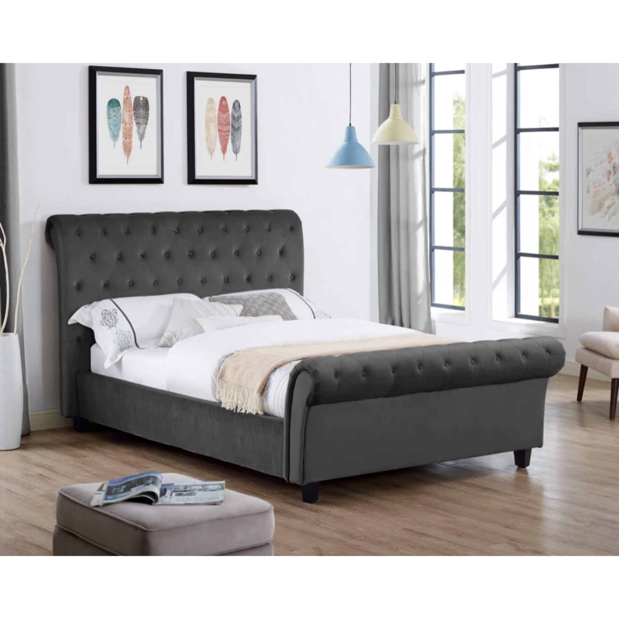 Chester Smoked Velvet Double Bed