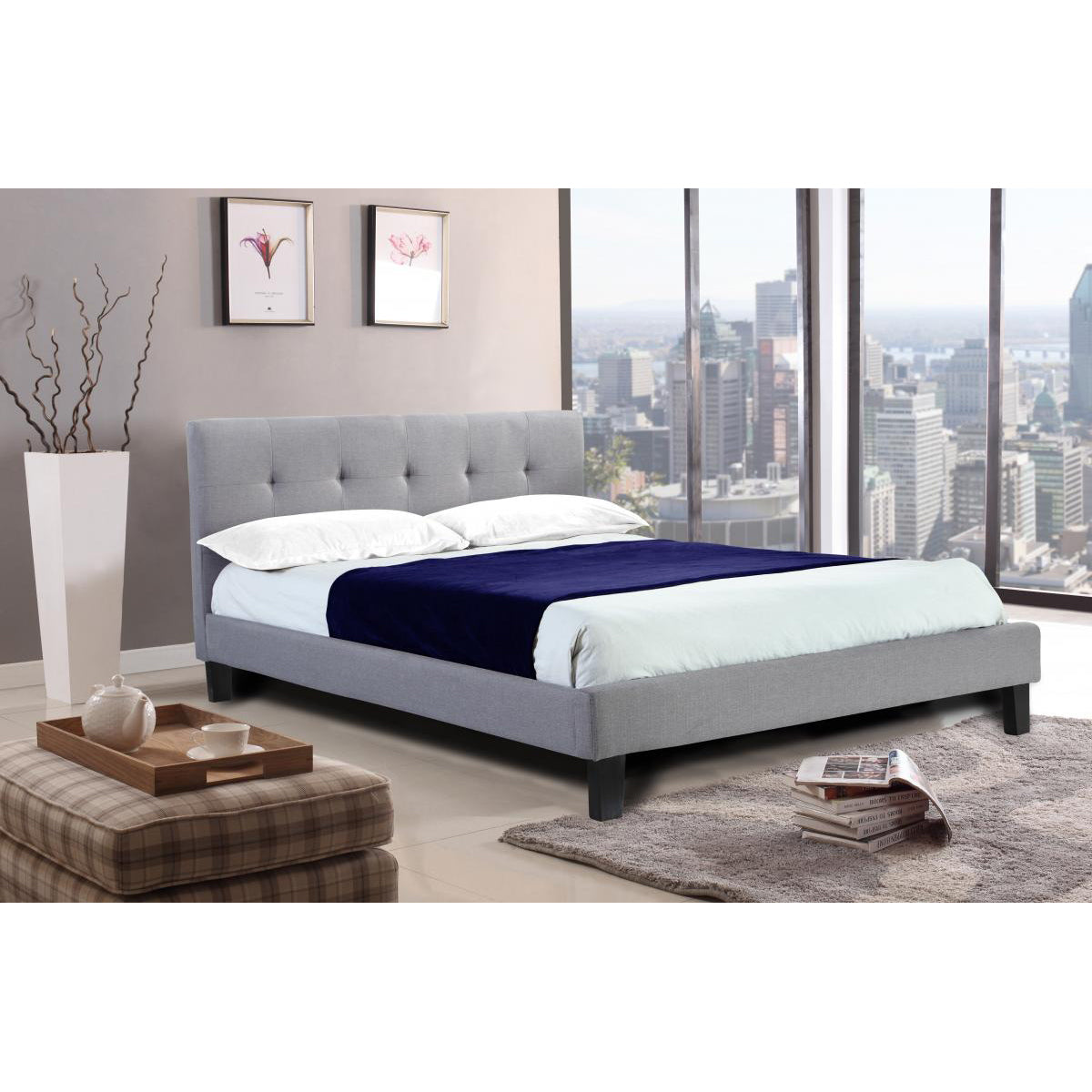 Gola Grey Linen Fabric Bed