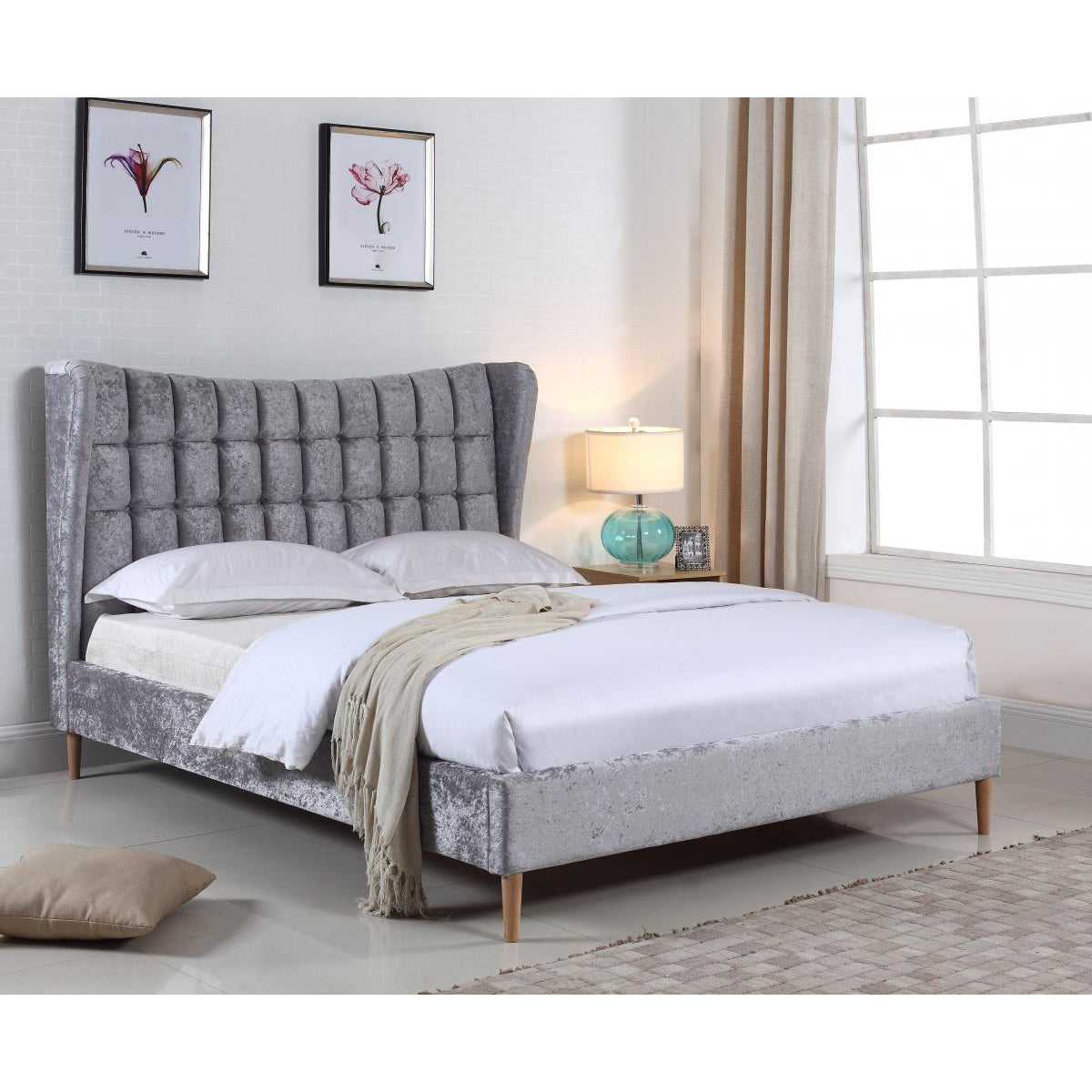 Bromley Crushed Velvet Silver Bed