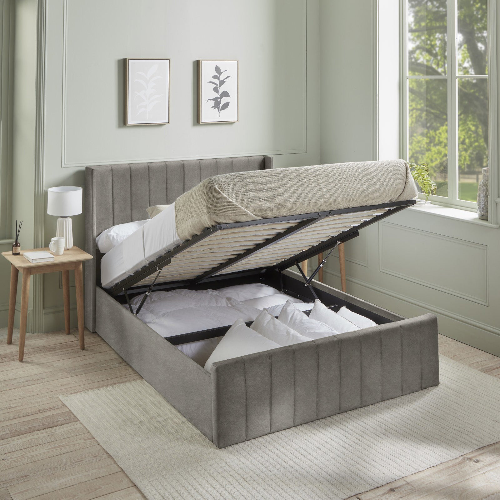 Elly Luxury Velvet Ottoman Bed - Grey or Black