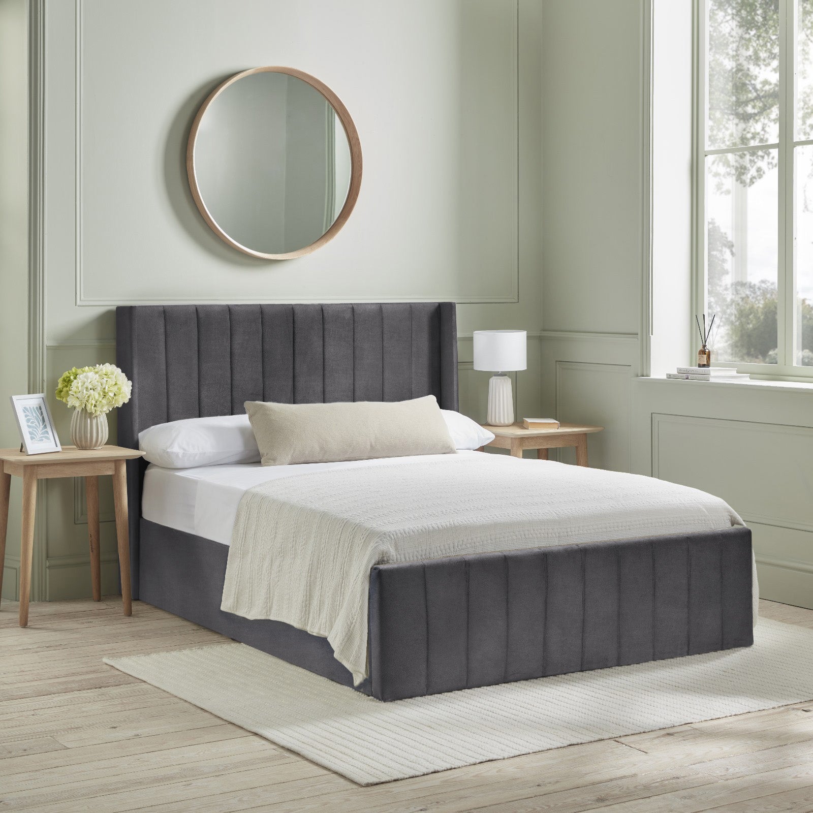 Elly Luxury Velvet Ottoman Bed - Grey or Black