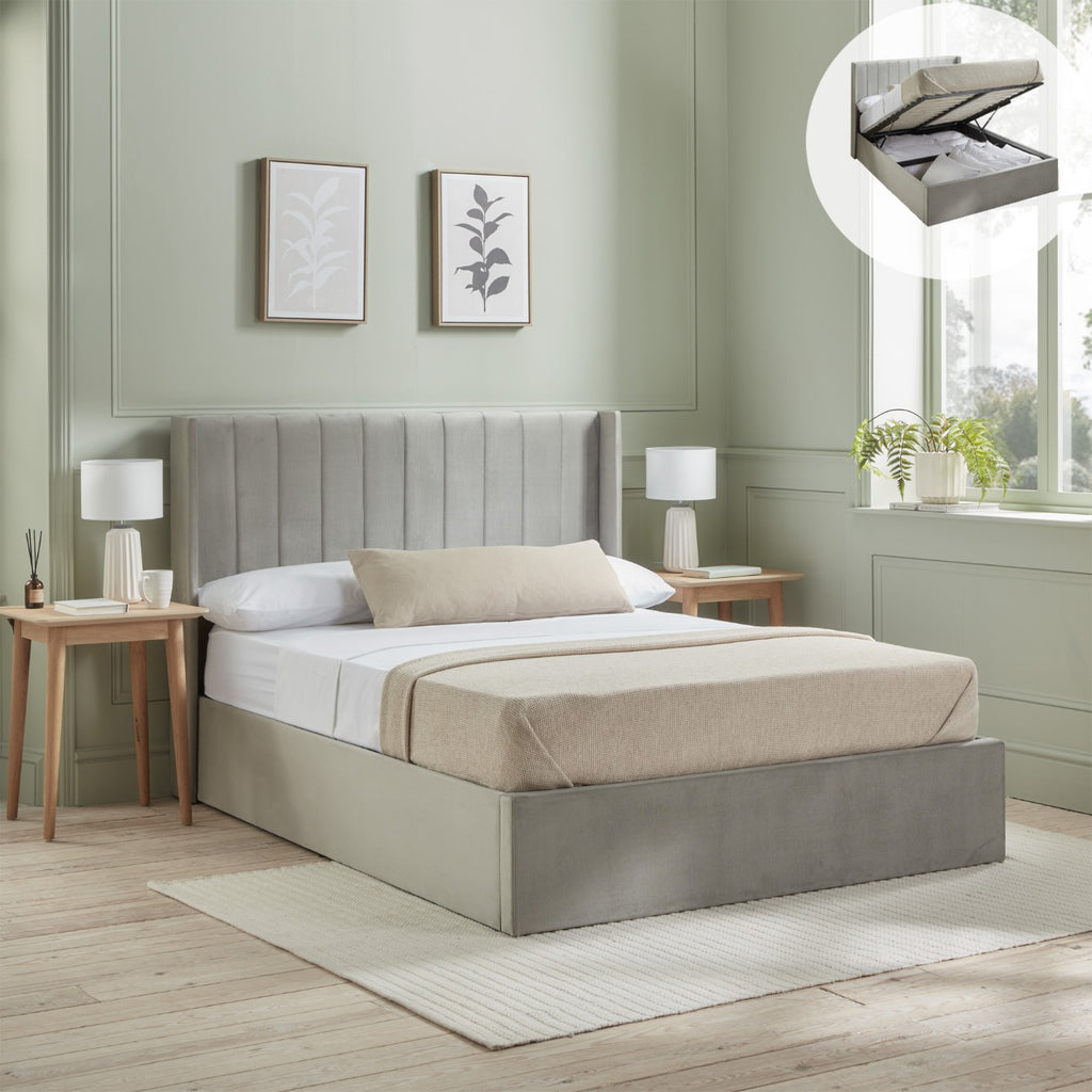 Emila Ottoman Storage Bed in Light Grey or Dark Grey