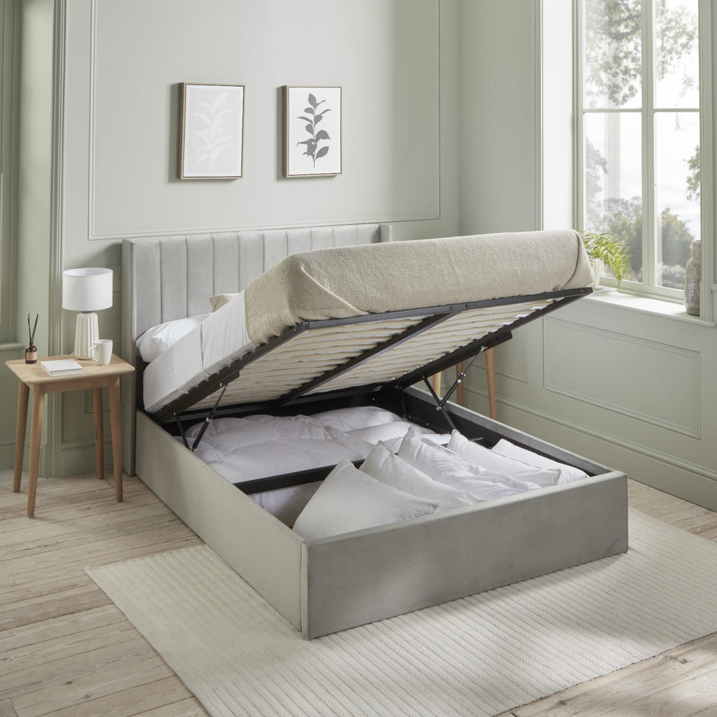 Emila Ottoman Storage Bed in Light Grey or Dark Grey