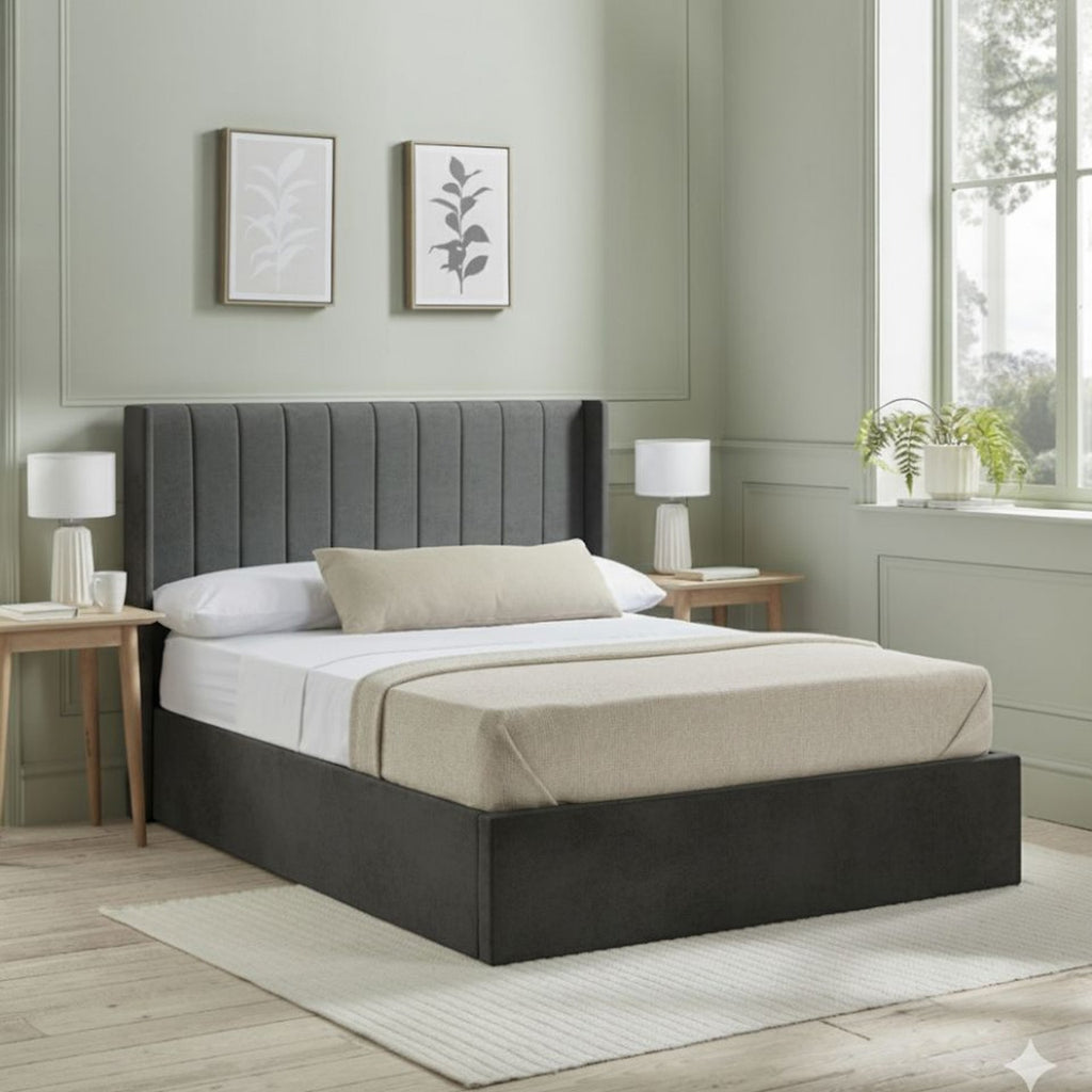 Emila Ottoman Storage Bed in Light Grey or Dark Grey