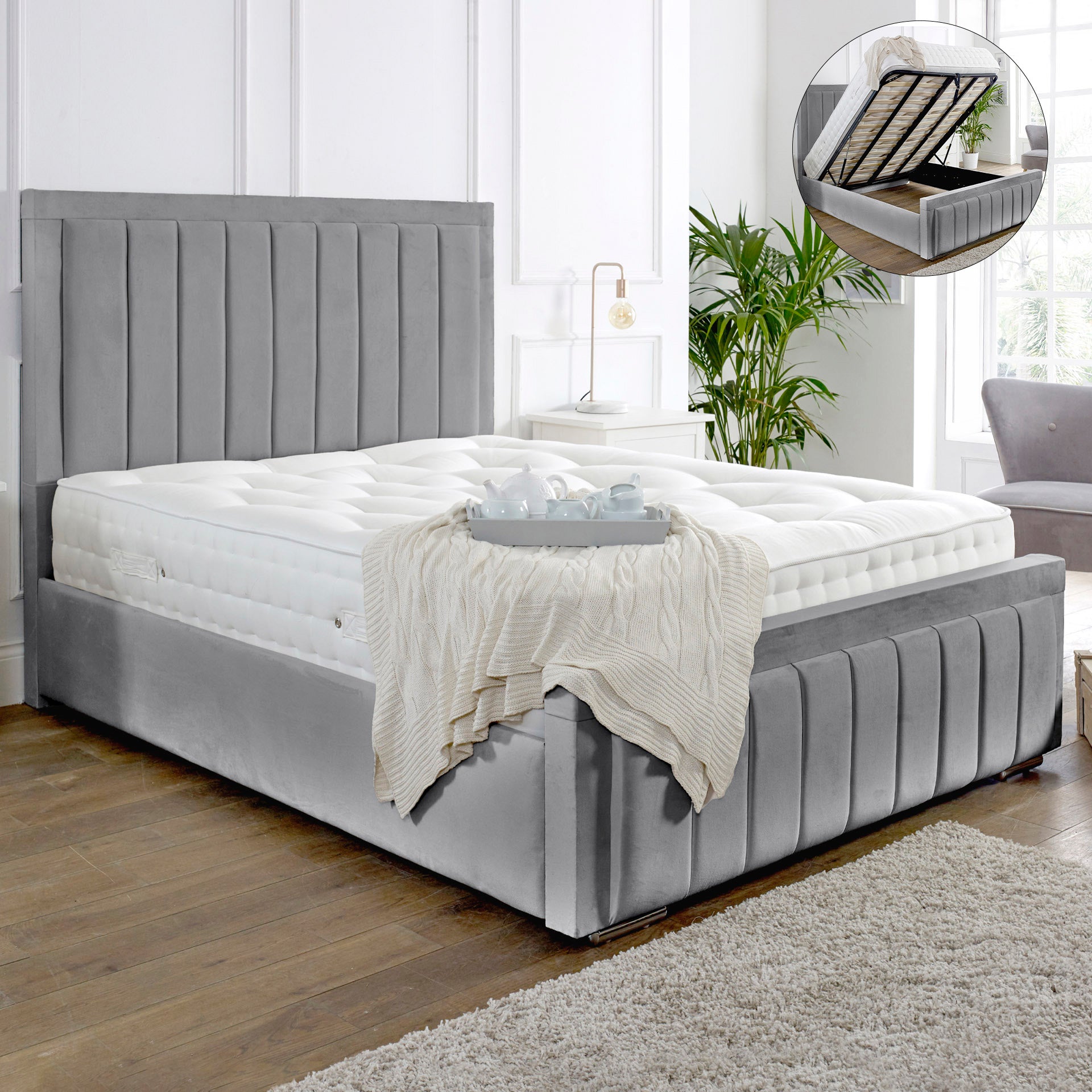 Grusela Ottoman Bed in Ligh grey, Dark Grey or Cream