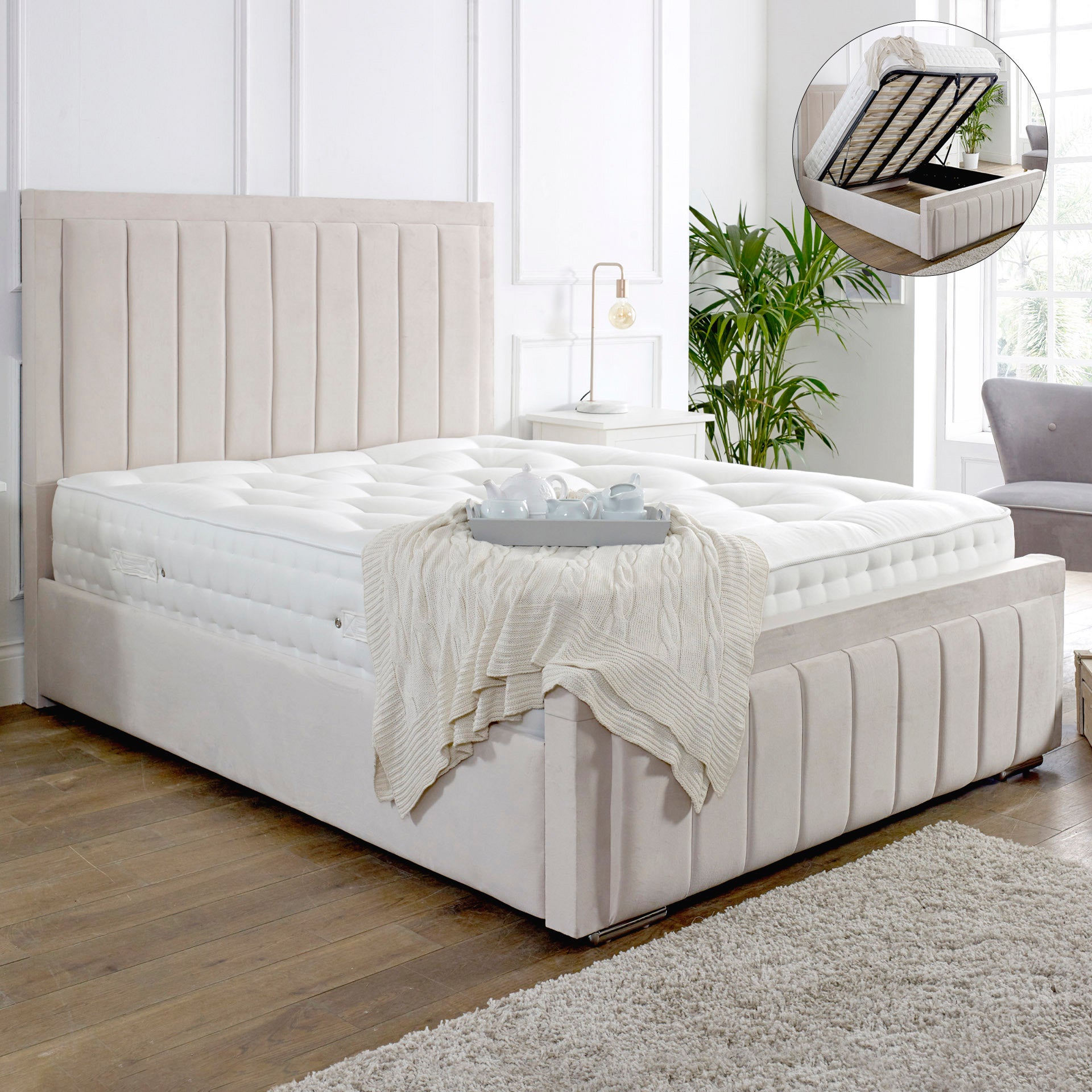 Grusela Ottoman Bed in Ligh grey, Dark Grey or Cream