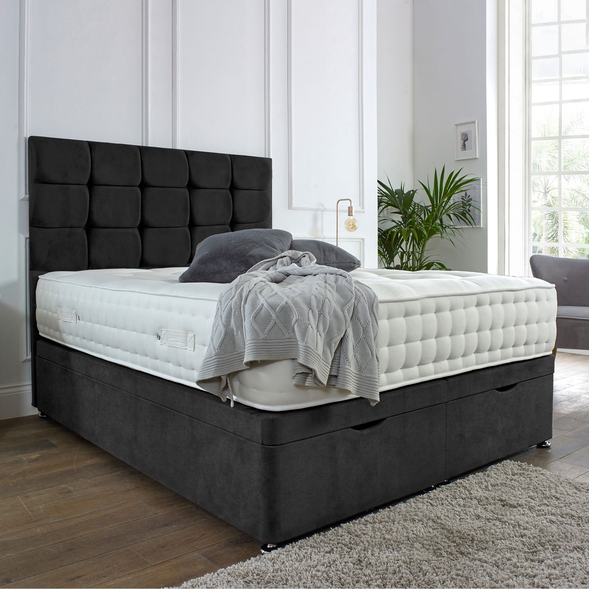 Kingston Ottoman Storage Bed in Grey, Teal, Pink or black