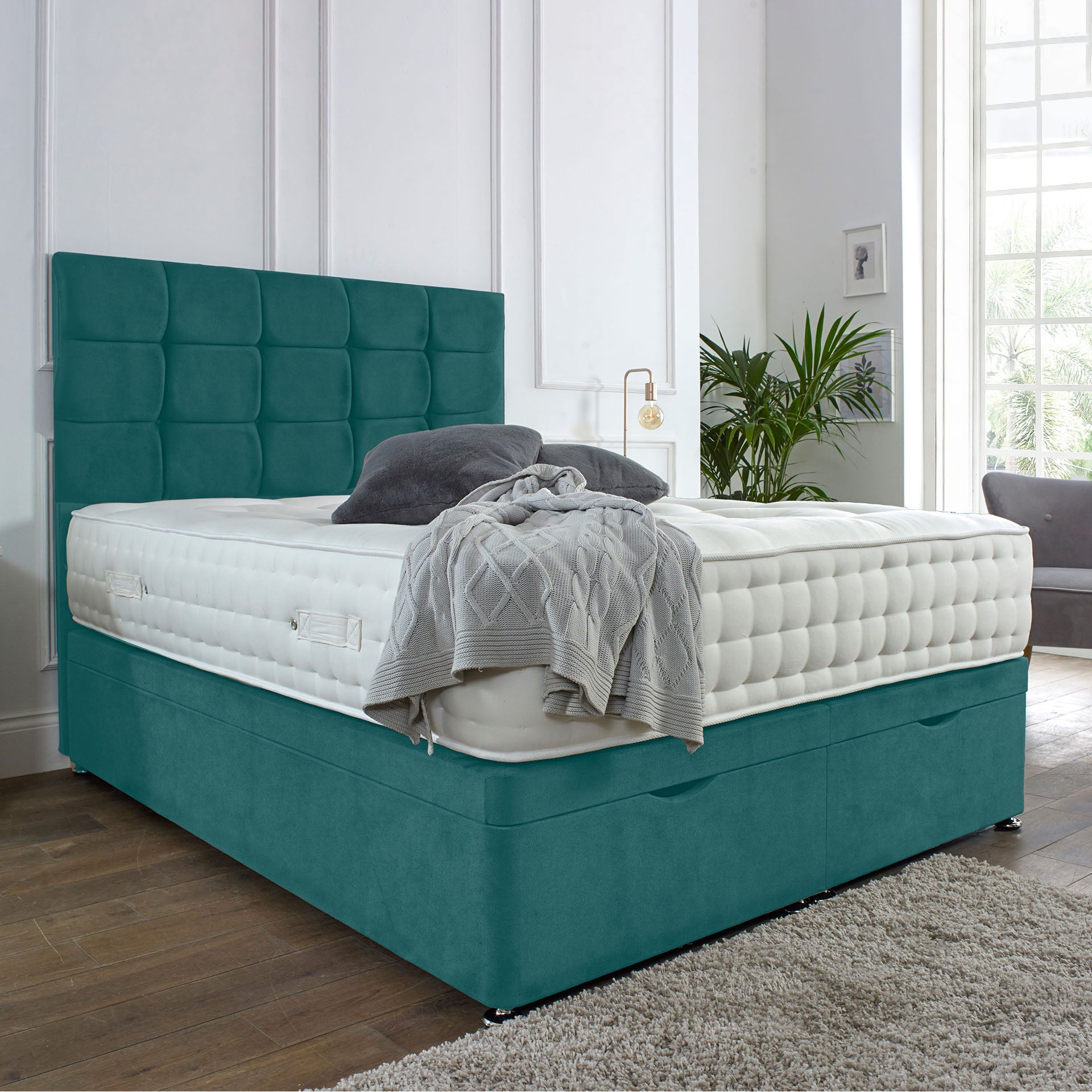 Kingston Ottoman Storage Bed in Grey, Teal, Pink or black