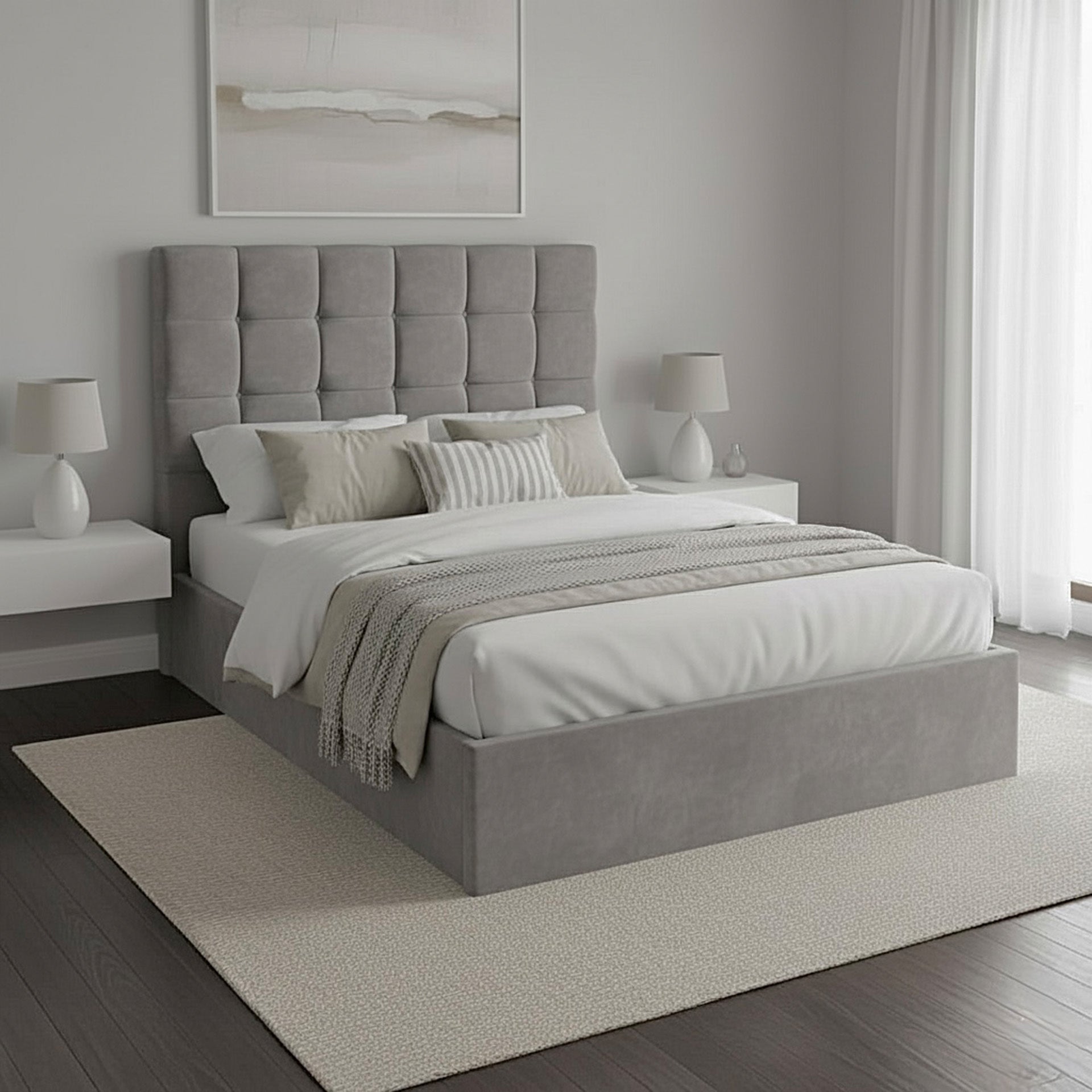 Limarna Plush Velvet Storage Bed in Grey or Cream