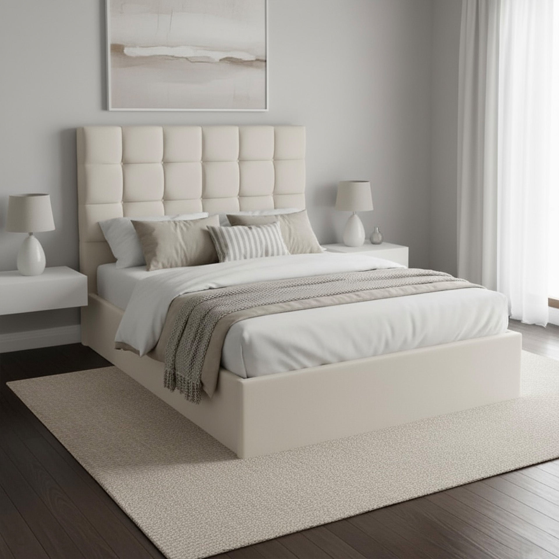 Limarna Plush Velvet Storage Bed in Grey or Cream