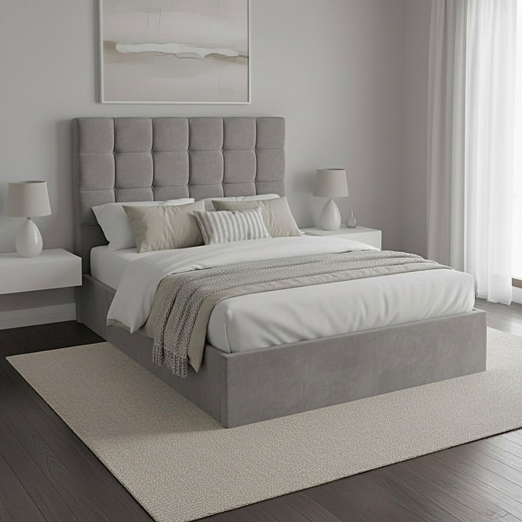 Limarna Plush Velvet Storage Bed in Grey or Cream