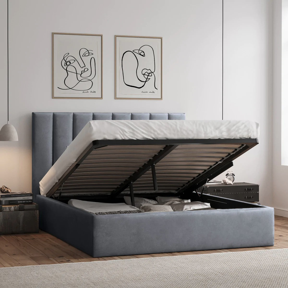 Lora Grey Ottoman Storage Bed