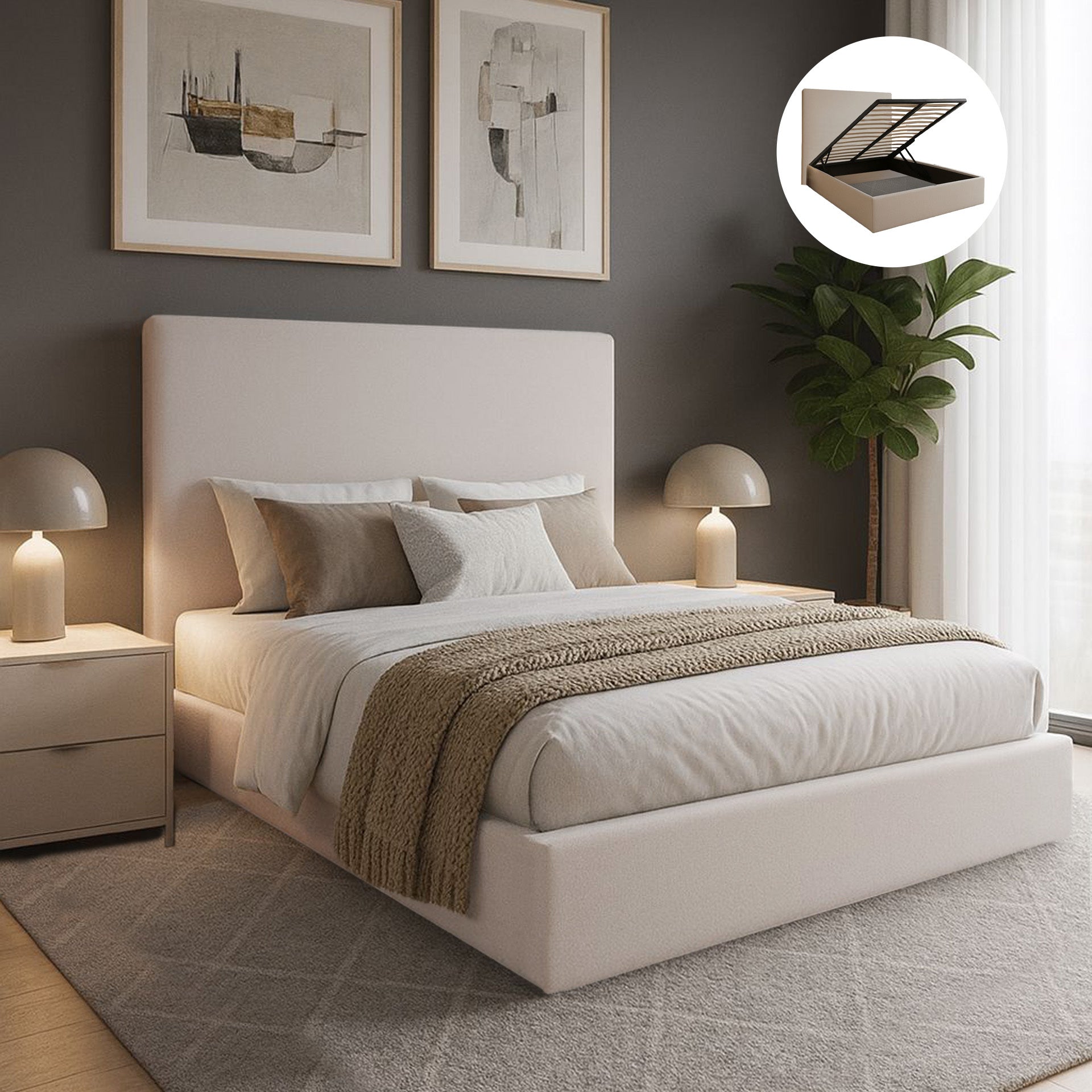 Milano Ottoman storage bed in Ivory