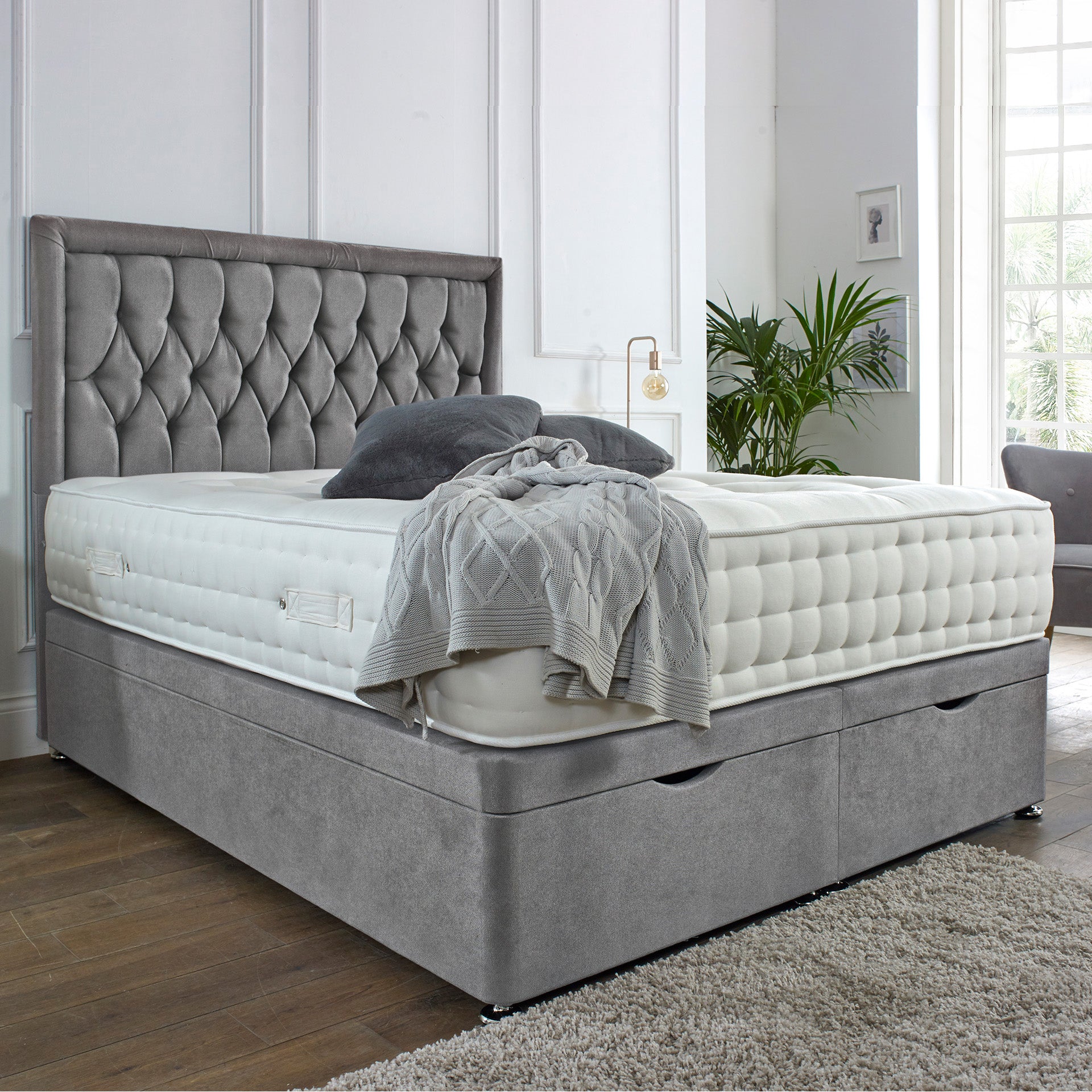 Winston Ottoman Storage Bed in Grey, Teal, Pink or black