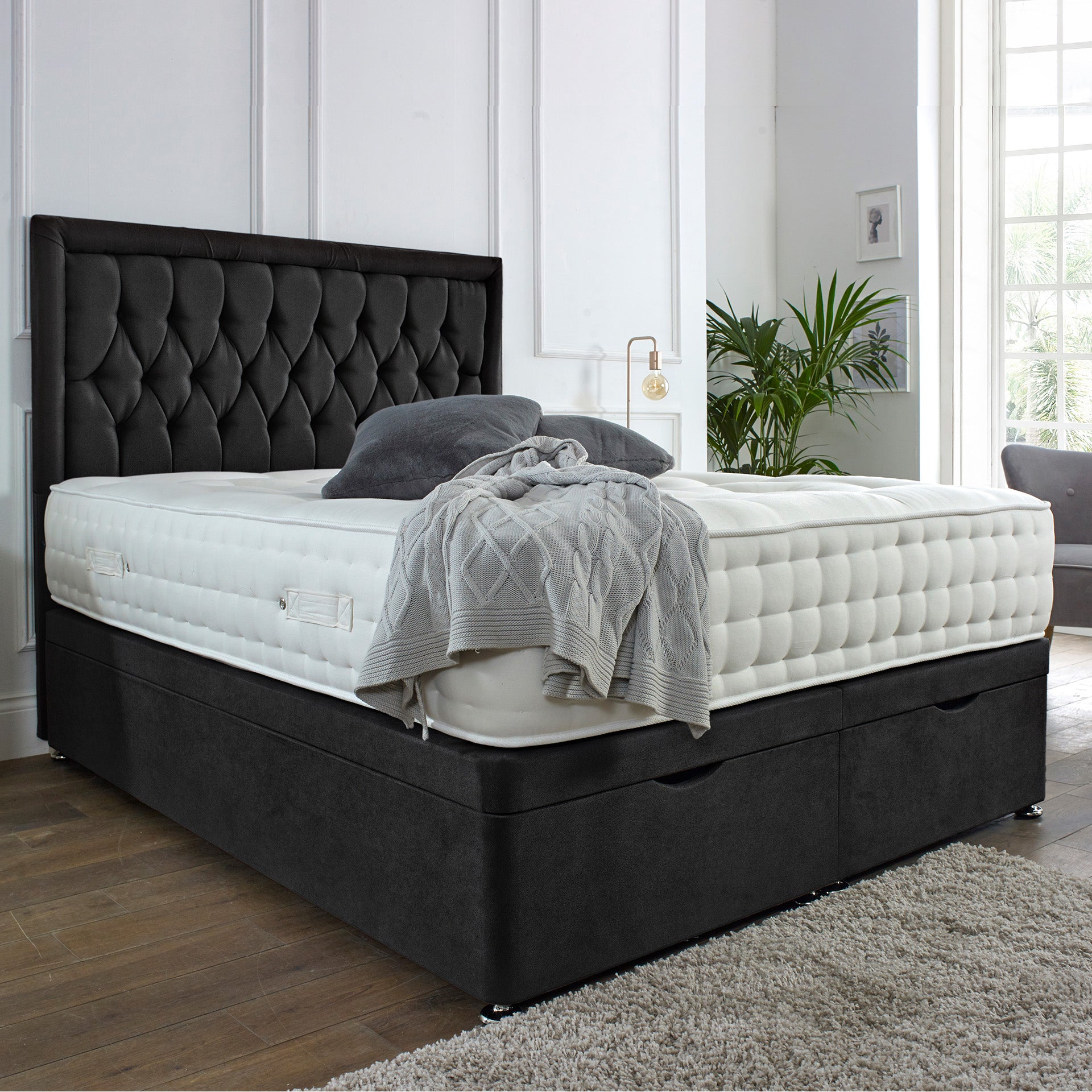 Winston Ottoman Storage Bed in Grey, Teal, Pink or black