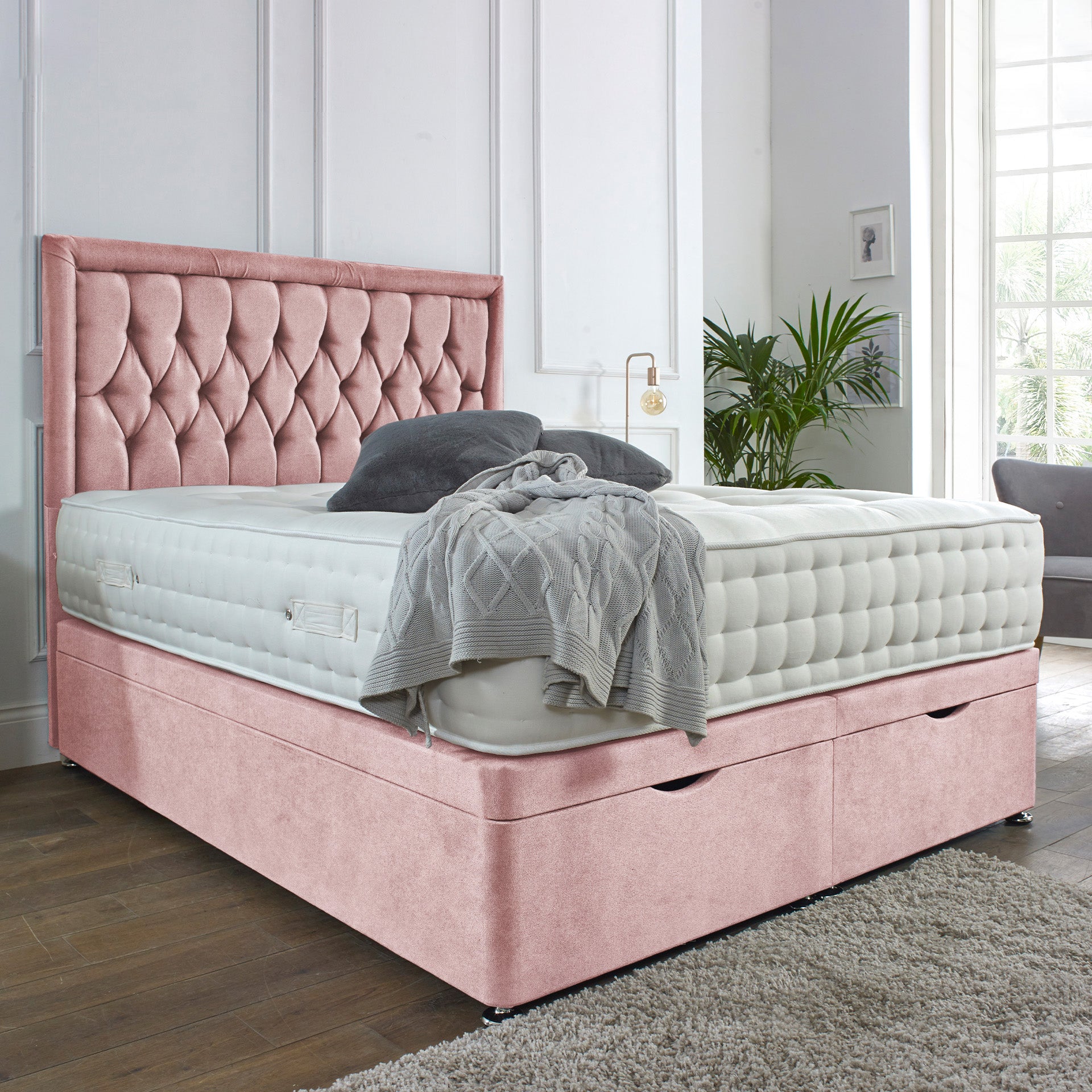 Winston Ottoman Storage Bed in Grey, Teal, Pink or black
